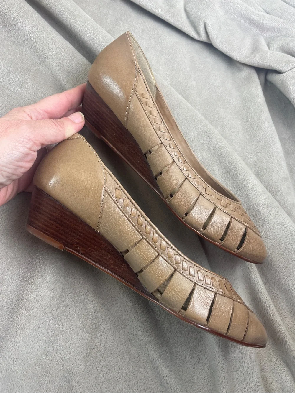 Calico Vintage Brazilian Leather Wedge Loafers Mink Tarragon